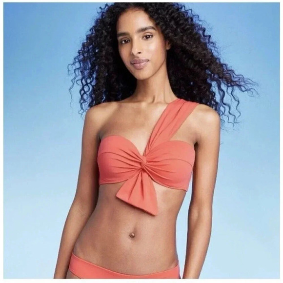 Shade & Shore Women's Coral Twist-Front Bow Tail Bikini Top Size: 32DD NWT $32 - Picture 1 of 4